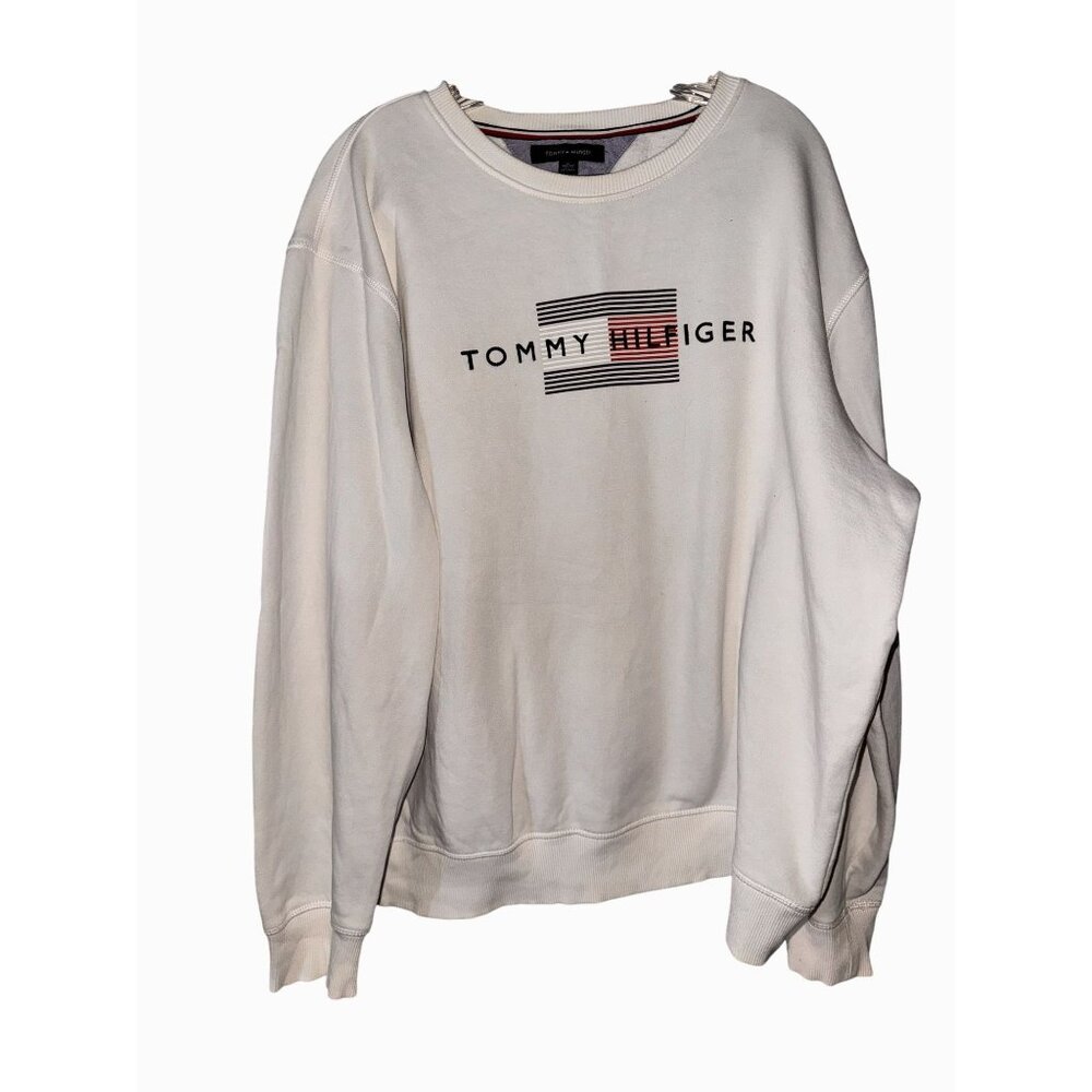 Tommy Hilfiger White Logo Sweatshirt XL Crewneck Cotton/Polyester Unisex Casual - Picture 8 of 8